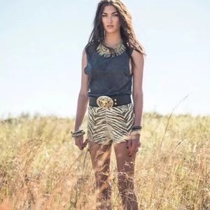 Spell & the Gypsy High Waist Tiger Jungle Animal Print denim shorts 25 S